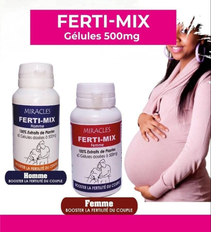 Ferti-Mix, fertilité féminine et Masculine, absence de glaire cervicale, menstrues coupées,kyste myomes, fibrome, dystrophie....
