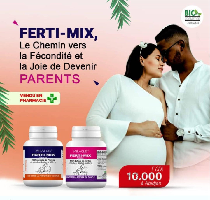 Ferti-Mix, fertilité féminine et Masculine, absence de glaire cervicale, menstrues coupées,kyste myomes, fibrome, dystrophie....